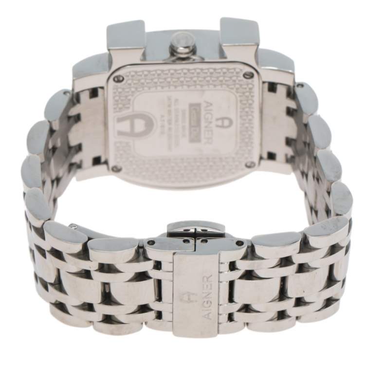Pre Owned Aigner White Mother Of Pearl Stainless Steel Genua Due A31600 Women's Wristwatch 31 mm
