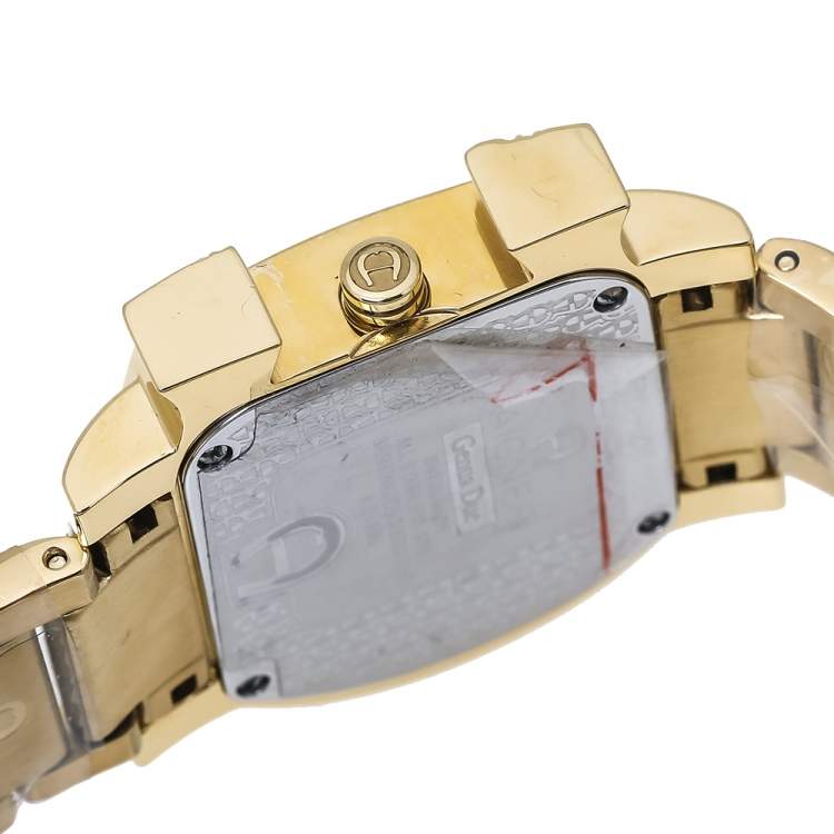 Pre Owned Aigner White Mother of Pearl Gold Plated Stainless Steel Diamonds Genua Due A31600 Women's Wristwatch 31 mm