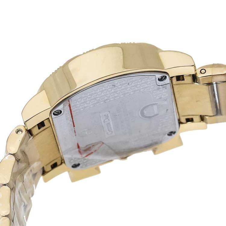 Pre Owned Aigner White Mother of Pearl Gold Plated Stainless Steel Diamonds Genua Due A31600 Women's Wristwatch 31 mm