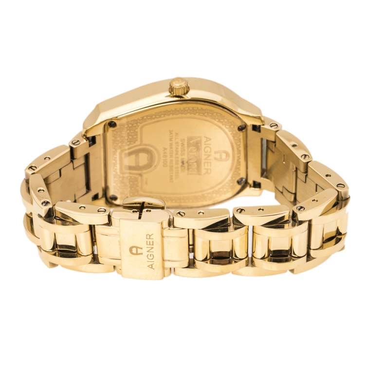Pre Owned Aigner Mother Of Pearl Gold Plated Stainless Steel Verona A48100 Women's Wristwatch 33 mm