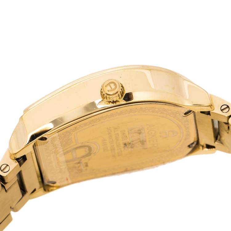 Pre Owned Aigner Mother Of Pearl Gold Plated Stainless Steel Verona A48100 Women's Wristwatch 33 mm
