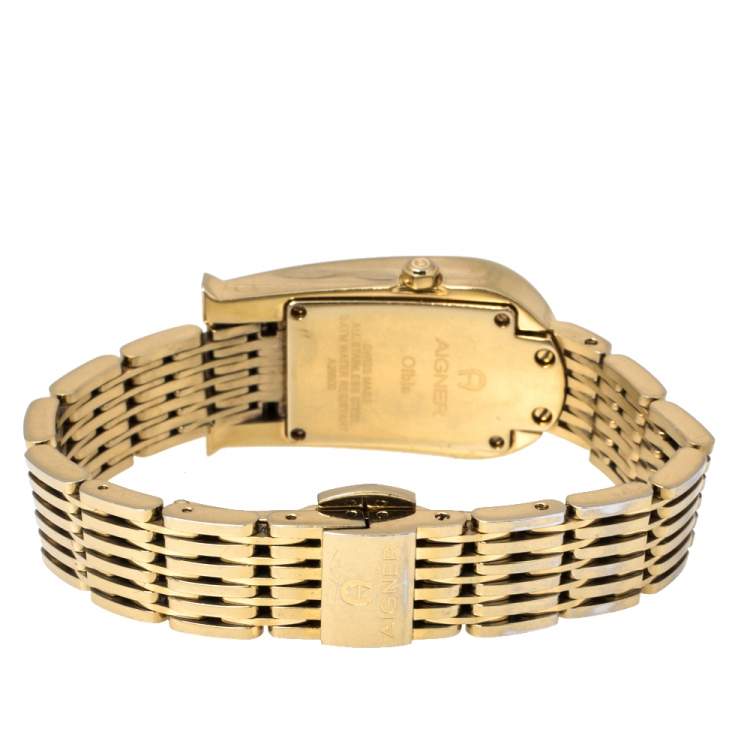 Pre Owned Aigner Champagne Gold Plated Stainless Steel Olbia A29000 Women's Wristwatch 21 mm