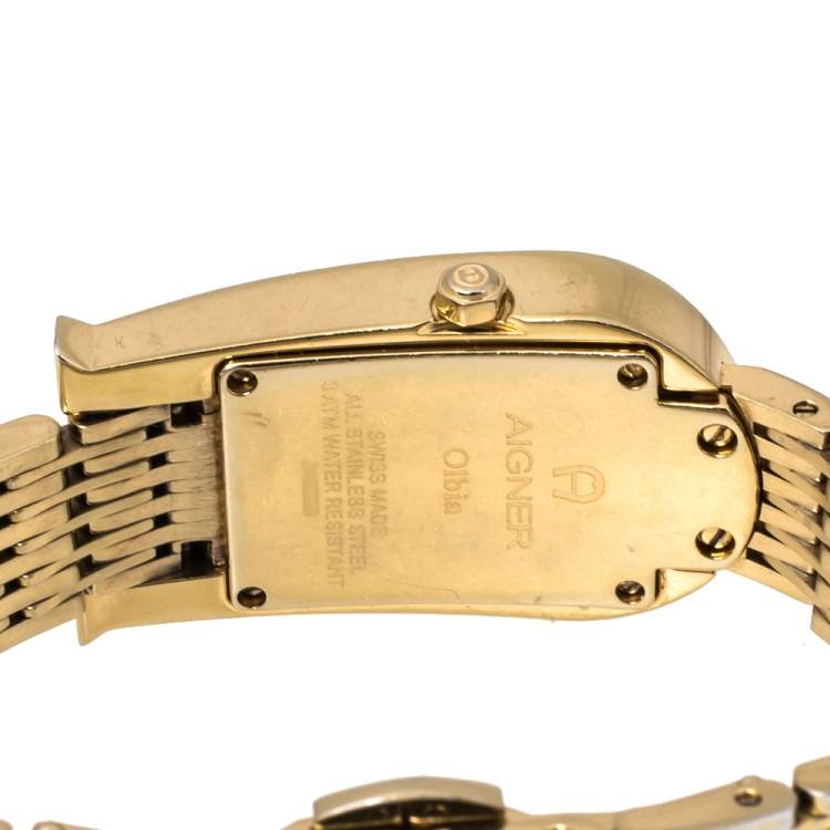 Pre Owned Aigner Champagne Gold Plated Stainless Steel Olbia A29000 Women's Wristwatch 21 mm