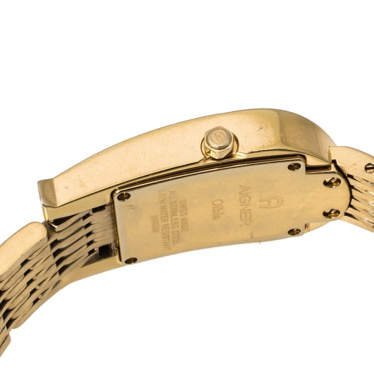 Pre Owned Aigner Champagne Gold Plated Stainless Steel Olbia A29000 Women's Wristwatch 21 mm