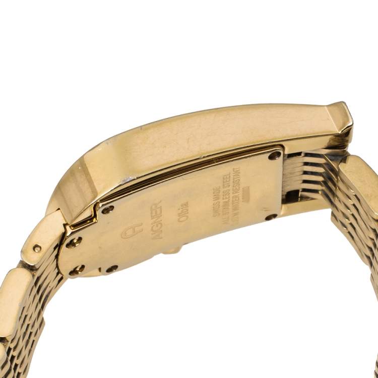 Pre Owned Aigner Champagne Gold Plated Stainless Steel Olbia A29000 Women's Wristwatch 21 mm
