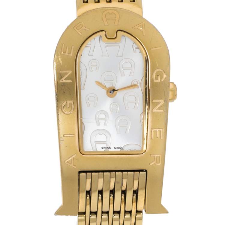 Pre Owned Aigner Champagne Gold Plated Stainless Steel Olbia A29000 Women's Wristwatch 21 mm