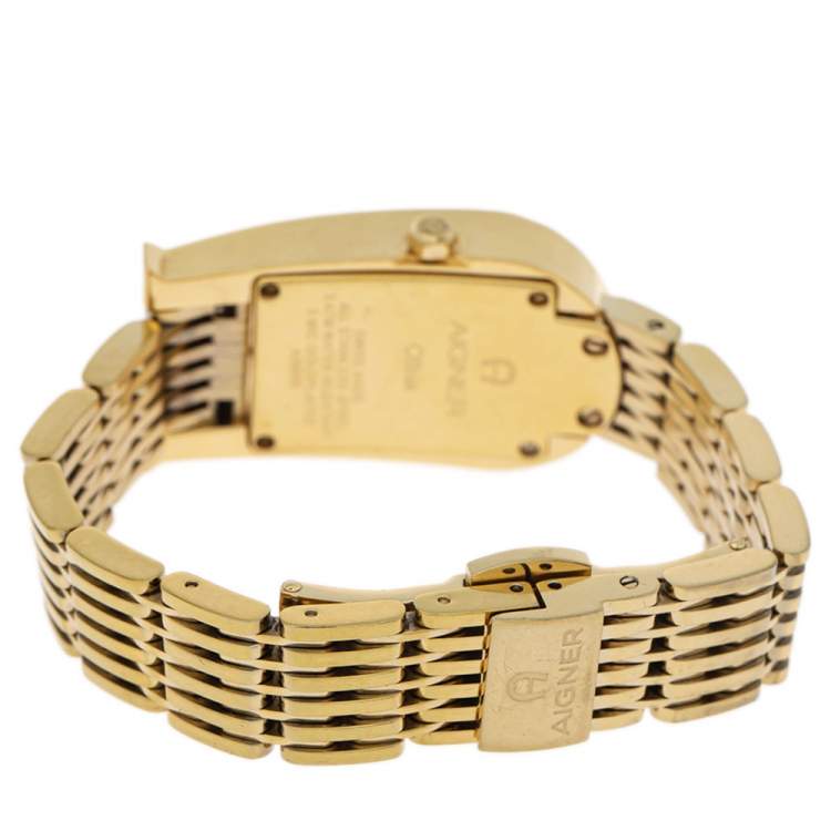Pre Owned Aigner Mother of Pearl Gold Plated Stainless Steel Diamond Olbia A29000 Women's Wristwatch 21 mm