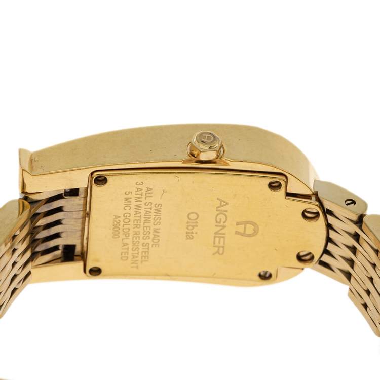 Pre Owned Aigner Mother of Pearl Gold Plated Stainless Steel Diamond Olbia A29000 Women's Wristwatch 21 mm
