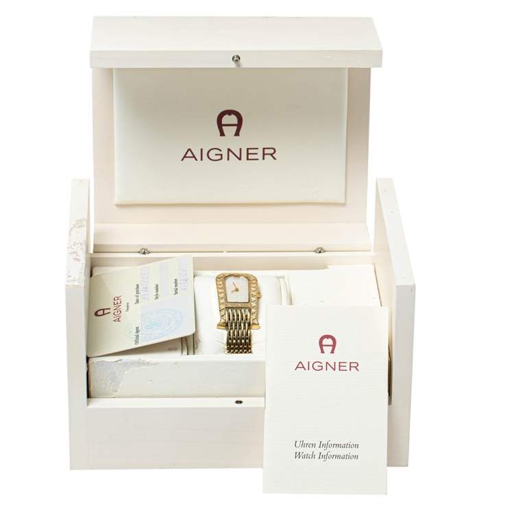 Pre Owned Aigner Mother of Pearl Gold Plated Stainless Steel Diamond Olbia A29000 Women's Wristwatch 21 mm