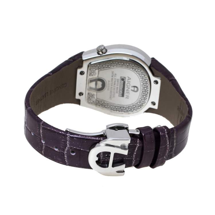 Pre Owned Aigner Silver Stainless Steel and Leather Cremona A40200 Women's Wristwatch 36 mm