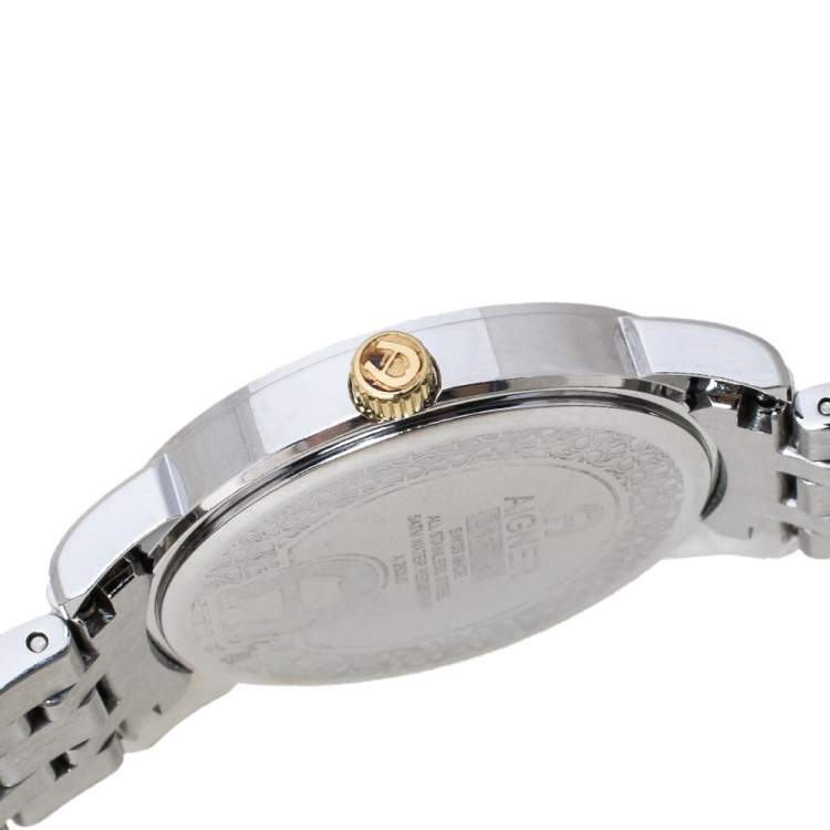 Pre Owned Aigner White Mother of Pearl Two-Tone Stainless Steel Cortina A26300 Women's Wristwatch 36 mm