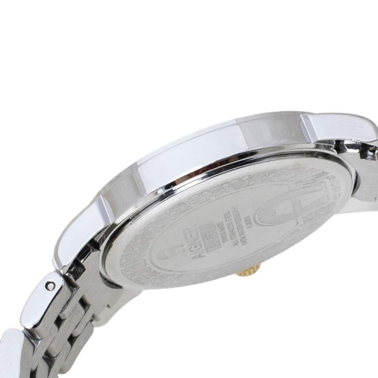 Pre Owned Aigner White Mother of Pearl Two-Tone Stainless Steel Cortina A26300 Women's Wristwatch 36 mm