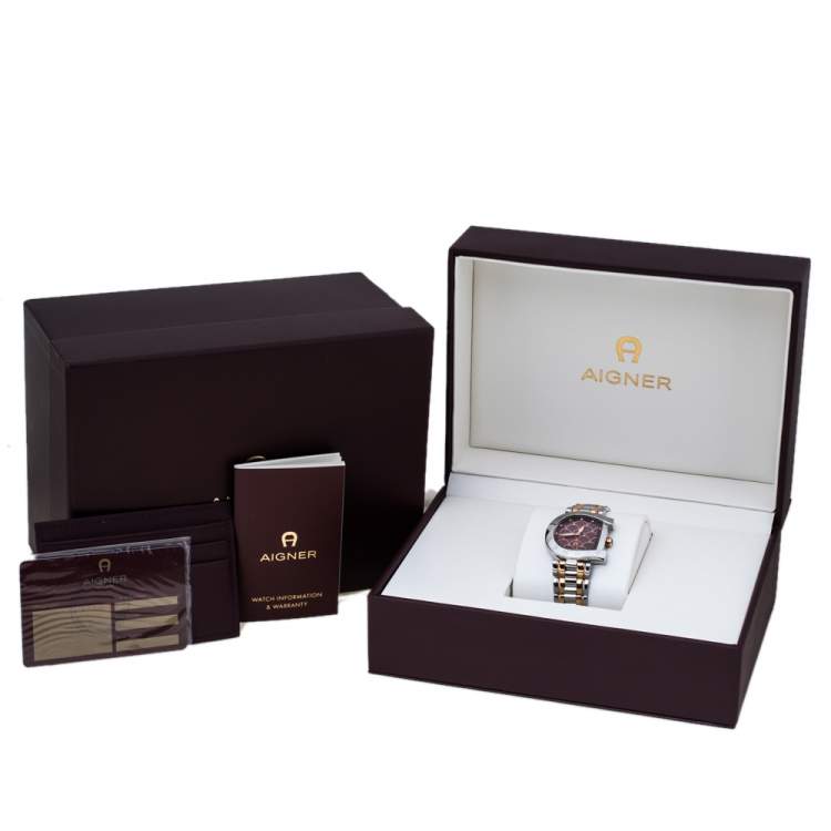 Pre Owned Aigner Red Two-Tone Stainless Steel Arco A34323 Women's Wristwatch 32 mm