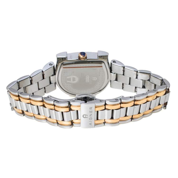 Pre Owned Aigner Red Two-Tone Stainless Steel Arco A34323 Women's Wristwatch 32 mm