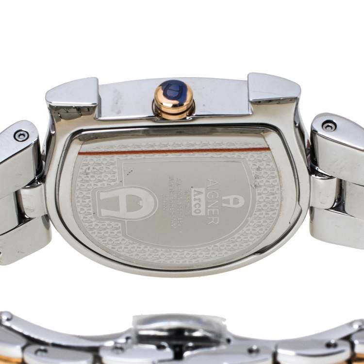 Pre Owned Aigner Red Two-Tone Stainless Steel Arco A34323 Women's Wristwatch 32 mm
