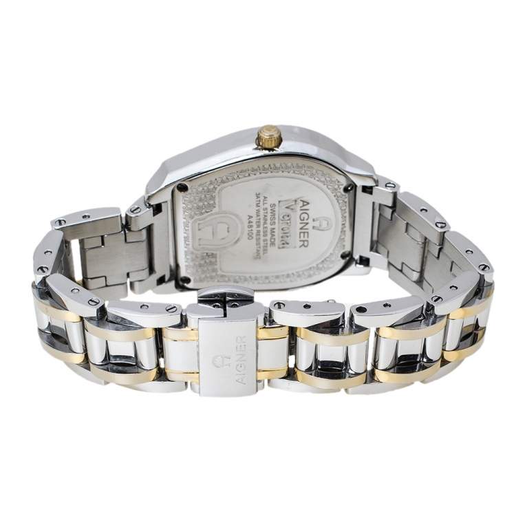 Pre Owned Aigner Mother Of Pearl Two-Tone Stainless Steel Diamond Verona A48100 Women's Wristwatch 33 mm