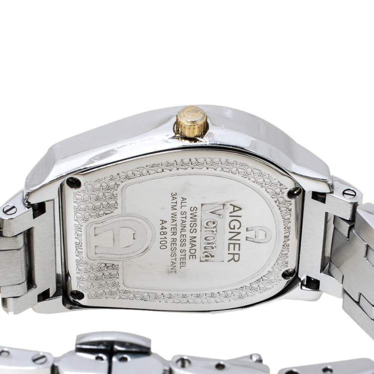 Pre Owned Aigner Mother Of Pearl Two-Tone Stainless Steel Diamond Verona A48100 Women's Wristwatch 33 mm
