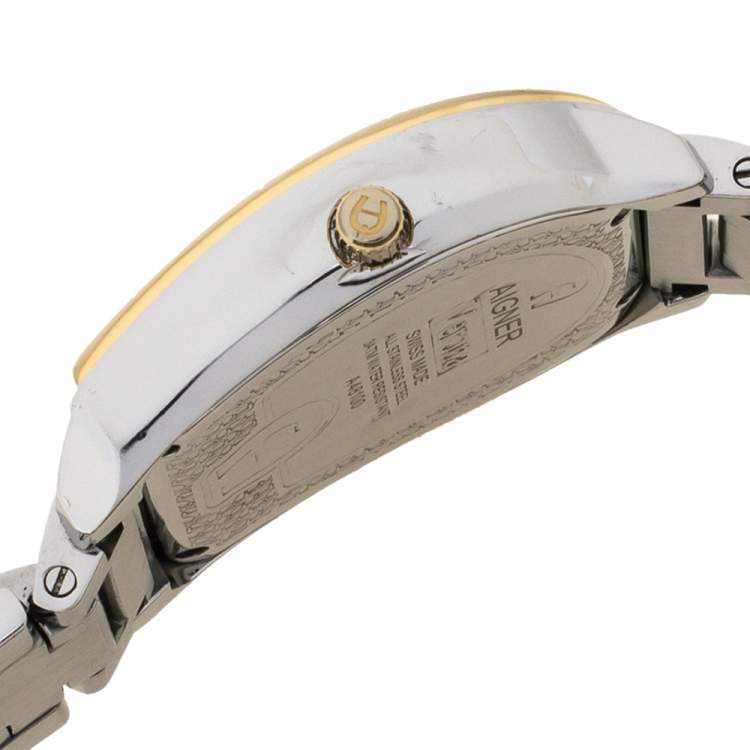 Pre Owned Aigner Mother Of Pearl Two-Tone Stainless Steel Diamond Verona A48100 Women's Wristwatch 33 mm
