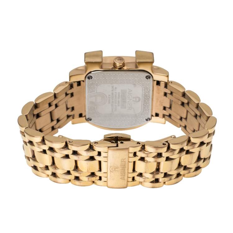 Pre Owned Aigner Mother of Pearl Gold Plated Stainless Steel Genua Due A31600 Women's Wristwatch 31 mm