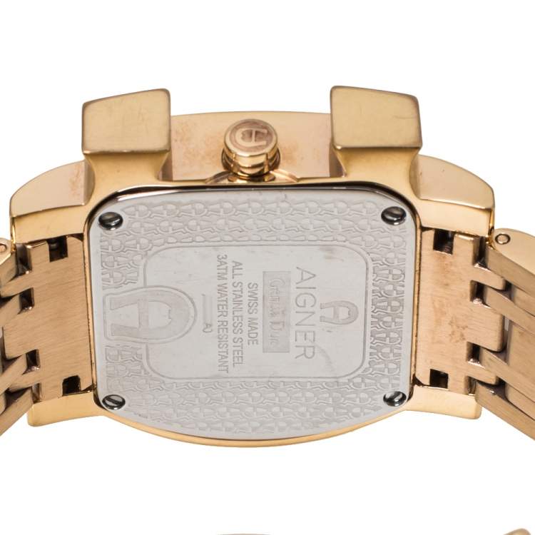 Pre Owned Aigner Mother of Pearl Gold Plated Stainless Steel Genua Due A31600 Women's Wristwatch 31 mm