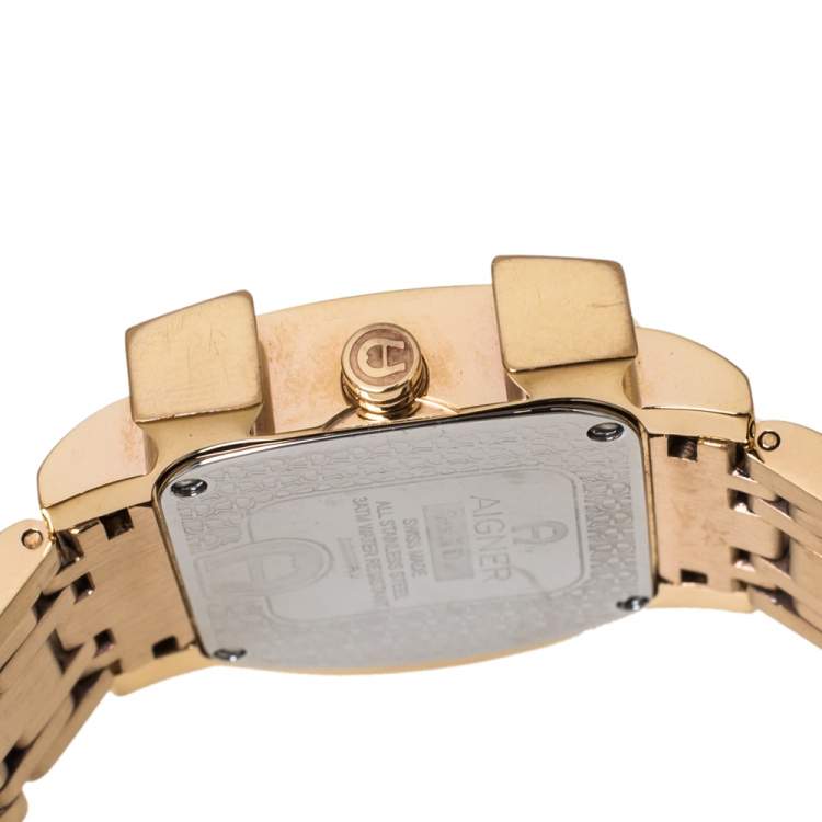 Pre Owned Aigner Mother of Pearl Gold Plated Stainless Steel Genua Due A31600 Women's Wristwatch 31 mm