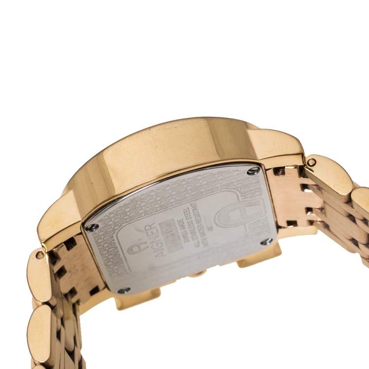 Pre Owned Aigner Mother of Pearl Gold Plated Stainless Steel Genua Due A31600 Women's Wristwatch 31 mm