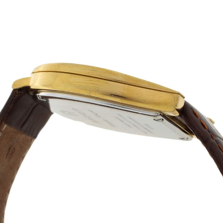 Pre Owned Aigner Silver Yellow Gold Plated Stainless Steel Leather Verona Nuovo A22100 Women's Wristwatch 33 mm