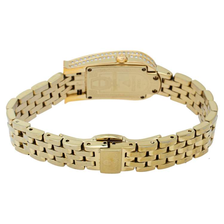 Pre Owned Aigner Diamond Embedded Gold Plated Stainless Steel 1 Carat Diamond A29000 Women's Wristwatch 21 mm