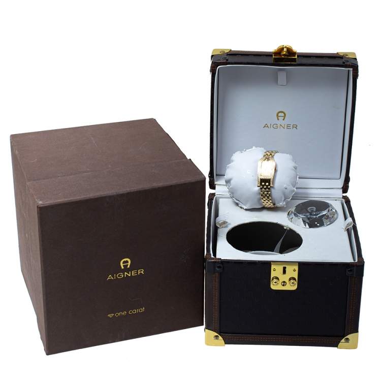 Pre Owned Aigner Diamond Embedded Gold Plated Stainless Steel 1 Carat Diamond A29000 Women's Wristwatch 21 mm