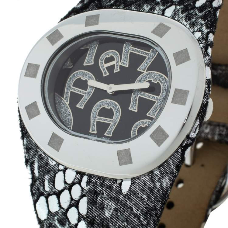 Pre Owned Aigner Black Stainless Steel Ravello Due A21000 Women's Wristwatch 43 mm