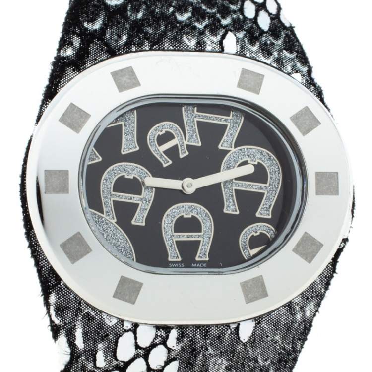 Pre Owned Aigner Black Stainless Steel Ravello Due A21000 Women's Wristwatch 43 mm