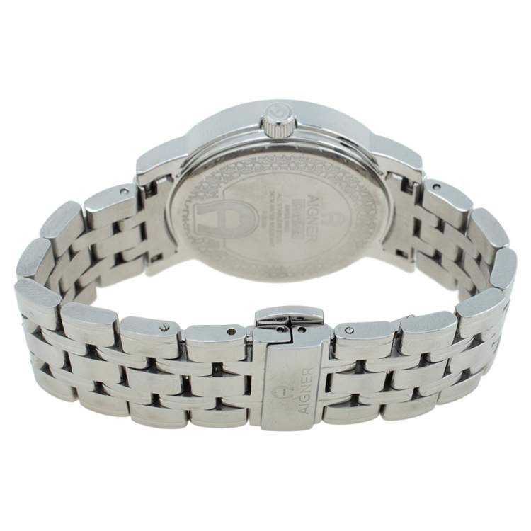 مملوكة مسبقًا Aigner Silver Stainless Steel Diamond Cortina A26300 Women's Wristwatch 35 mm