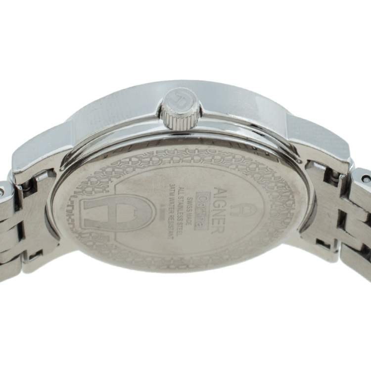 مملوكة مسبقًا Aigner Silver Stainless Steel Diamond Cortina A26300 Women's Wristwatch 35 mm