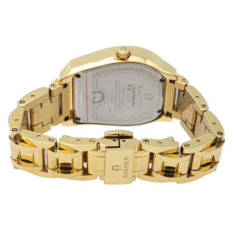 Pre Owned Aigner White Mother of Pearl Gold Plated Stainless Steel Verona A48100 Women's Wristwatch 33MM