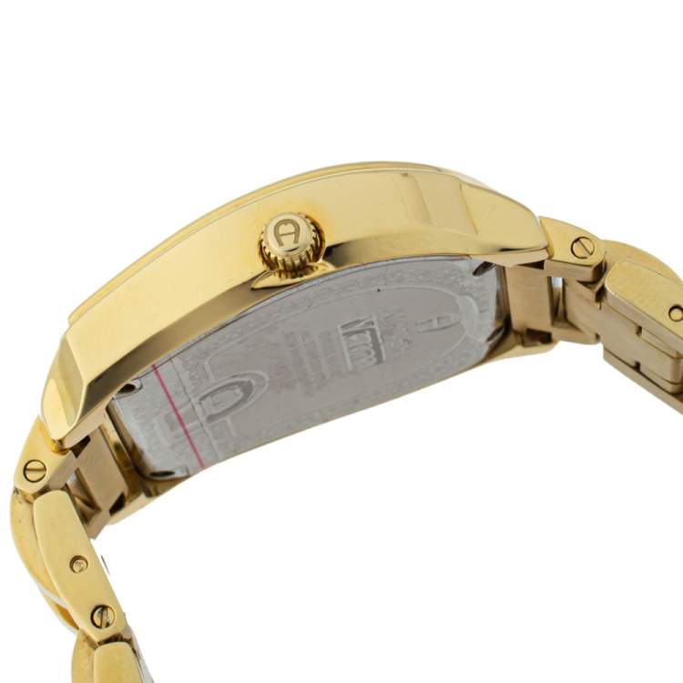 Pre Owned Aigner White Mother of Pearl Gold Plated Stainless Steel Verona A48100 Women's Wristwatch 33MM