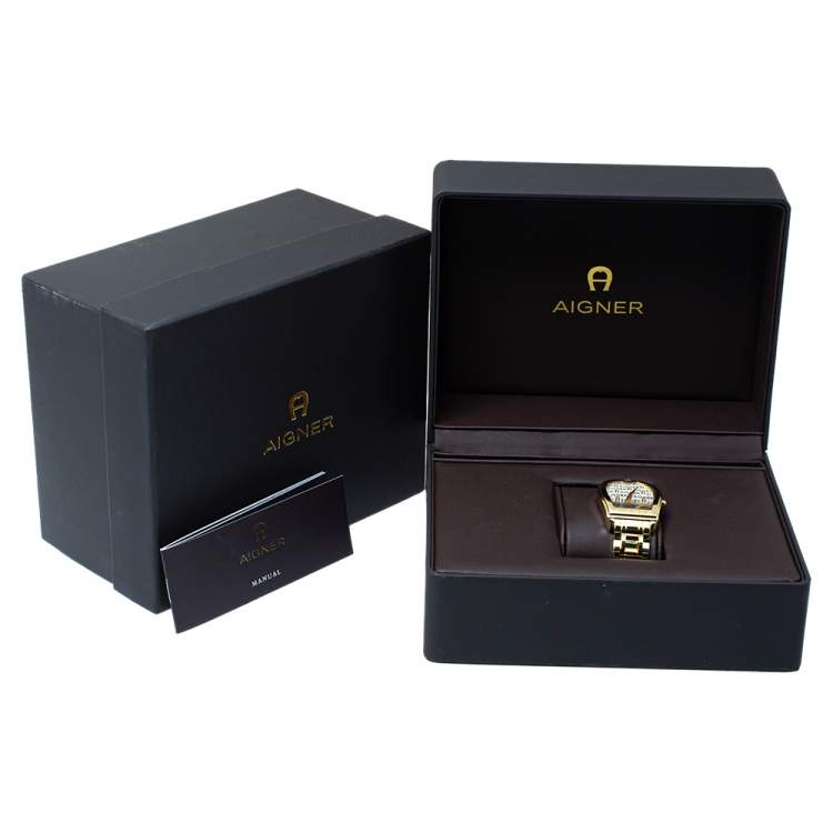 Pre Owned Aigner White Mother of Pearl Gold Plated Stainless Steel Verona A48100 Women's Wristwatch 33MM