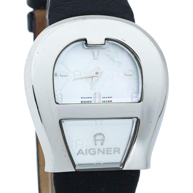 Pre Owned Aigner Mother of Pearl Gold Plated Stainless Steel Venezia A39200 Women's Wristwatch 36 mm