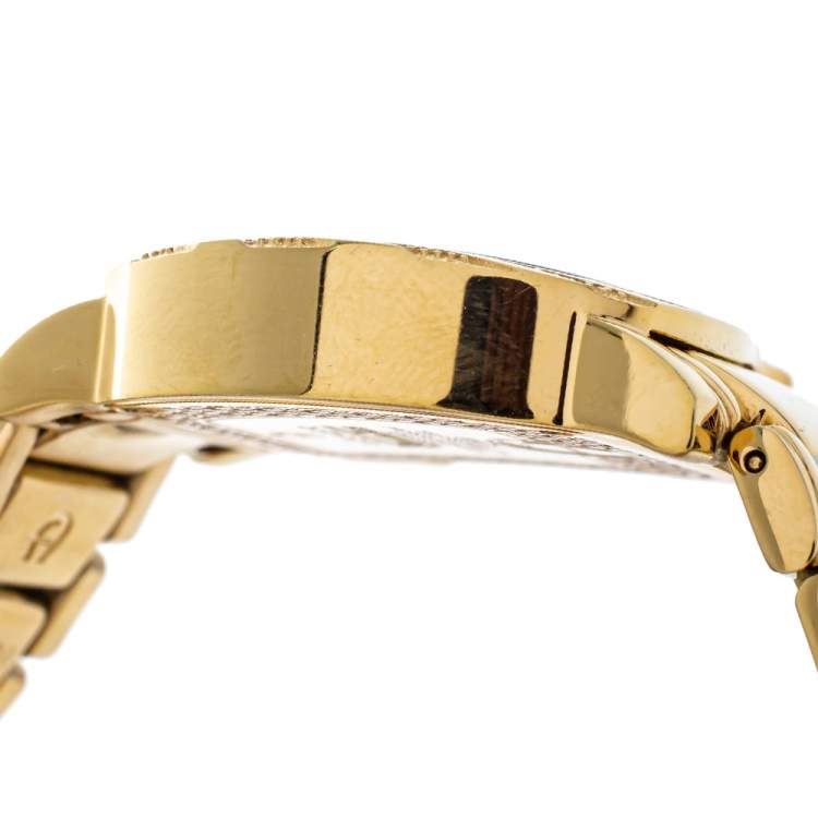 Pre Owned Aigner White Mother of Pearl Gold Plated Stainless Steel Diamonds Genua Due A31600 Women's Wristwatch 31 mm