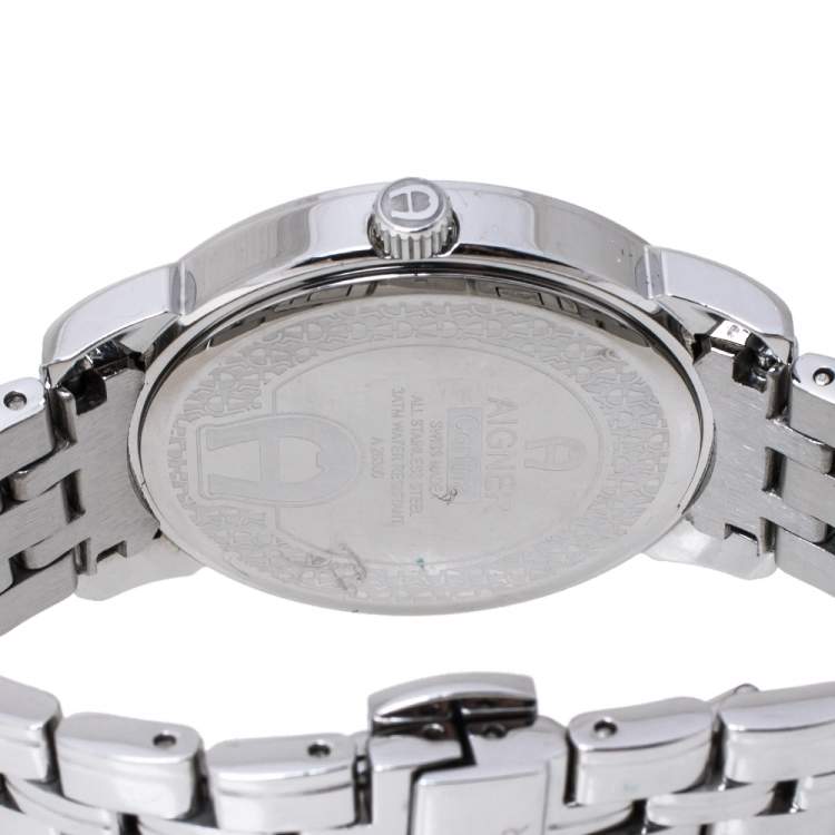 مملوكة مسبقًا Aigner White Stainless Steel Diamond Cortina A26300 Women's Wristwatch 36 mm