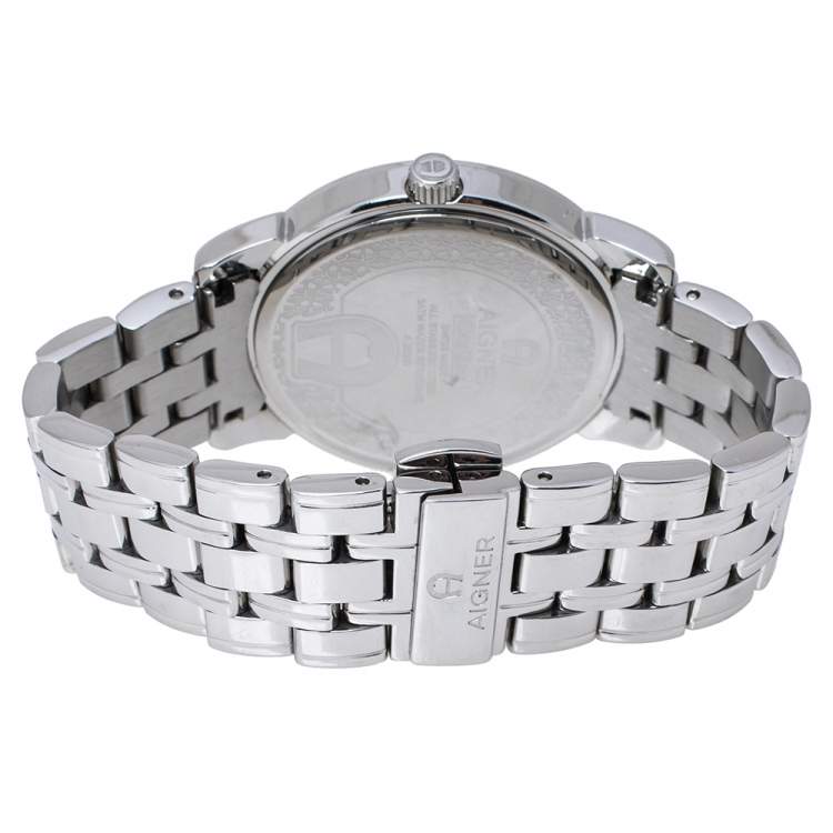 مملوكة مسبقًا Aigner White Stainless Steel Diamond Cortina A26300 Women's Wristwatch 36 mm