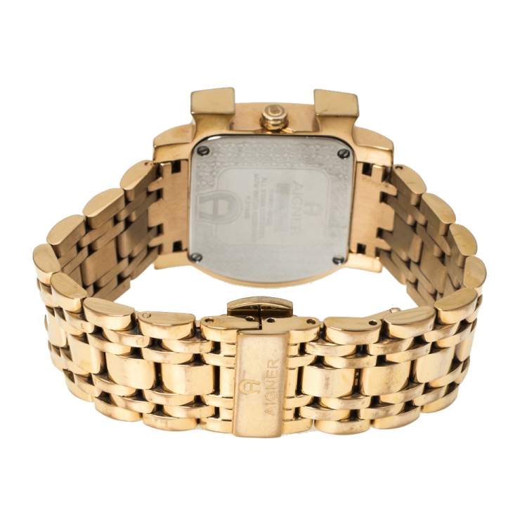 Pre Owned Aigner Mother of Pearl Gold Plated Stainless Steel Genua Due A31600 Women's Wristwatch 31 mm