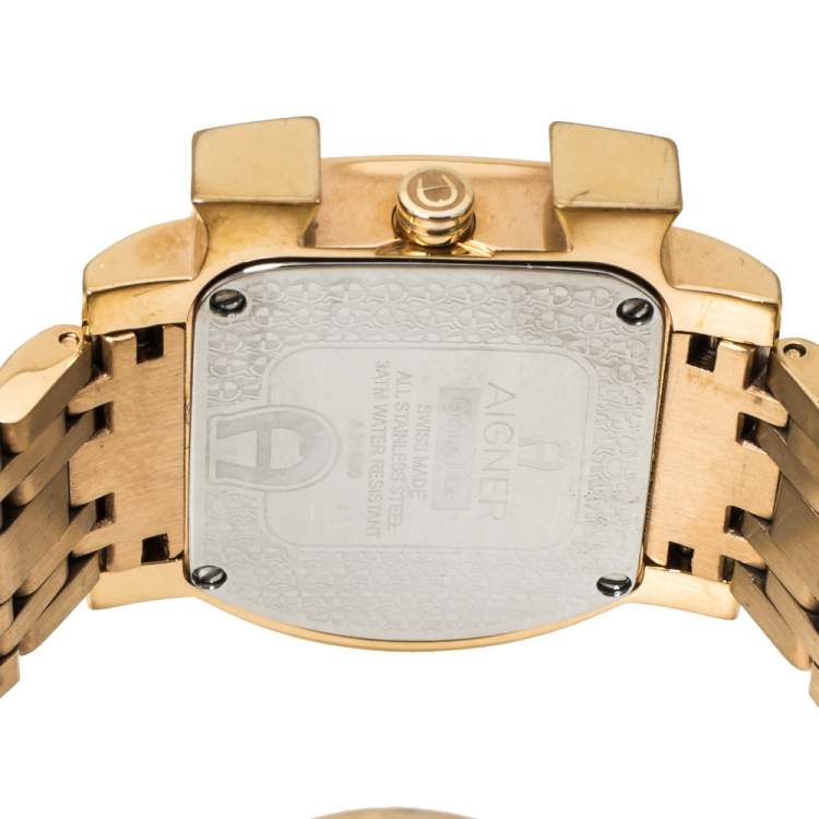 Pre Owned Aigner Mother of Pearl Gold Plated Stainless Steel Genua Due A31600 Women's Wristwatch 31 mm