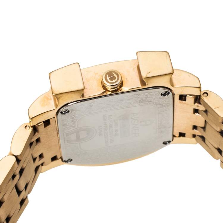 Pre Owned Aigner Mother of Pearl Gold Plated Stainless Steel Genua Due A31600 Women's Wristwatch 31 mm