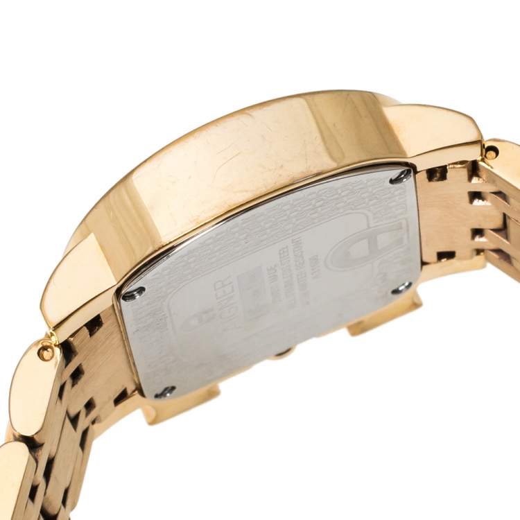 Pre Owned Aigner Mother of Pearl Gold Plated Stainless Steel Genua Due A31600 Women's Wristwatch 31 mm