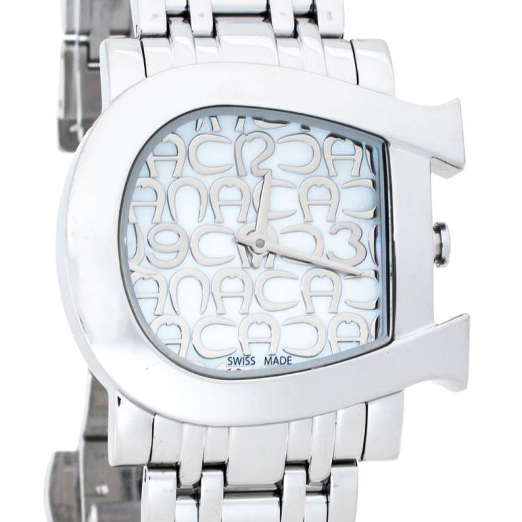 Pre Owned Aigner Mother of Pearl Stainless Steel Genua Due A31600 Women's Wristwatch 31 mm