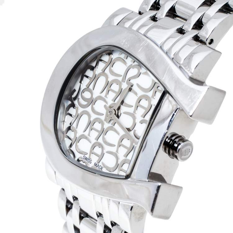 Pre Owned Aigner Mother of Pearl Stainless Steel Genua Due A31600 Women's Wristwatch 31 mm