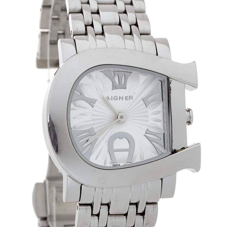 Pre Owned Aigner Silver Stainless Steel Genua Due A31600 Women's Wristwatch 31 mm