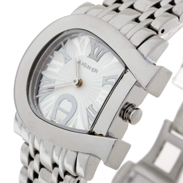 Pre Owned Aigner Silver Stainless Steel Genua Due A31600 Women's Wristwatch 31 mm