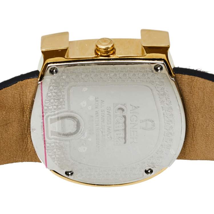 مملوكة مسبقًا Aigner Brown Stainless Steel Leather Genua Due A31000 Women's Wristwatch 36MM