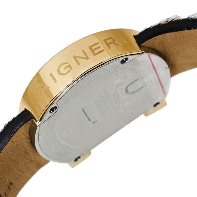 مملوكة مسبقًا Aigner Brown Stainless Steel Leather Genua Due A31000 Women's Wristwatch 36MM